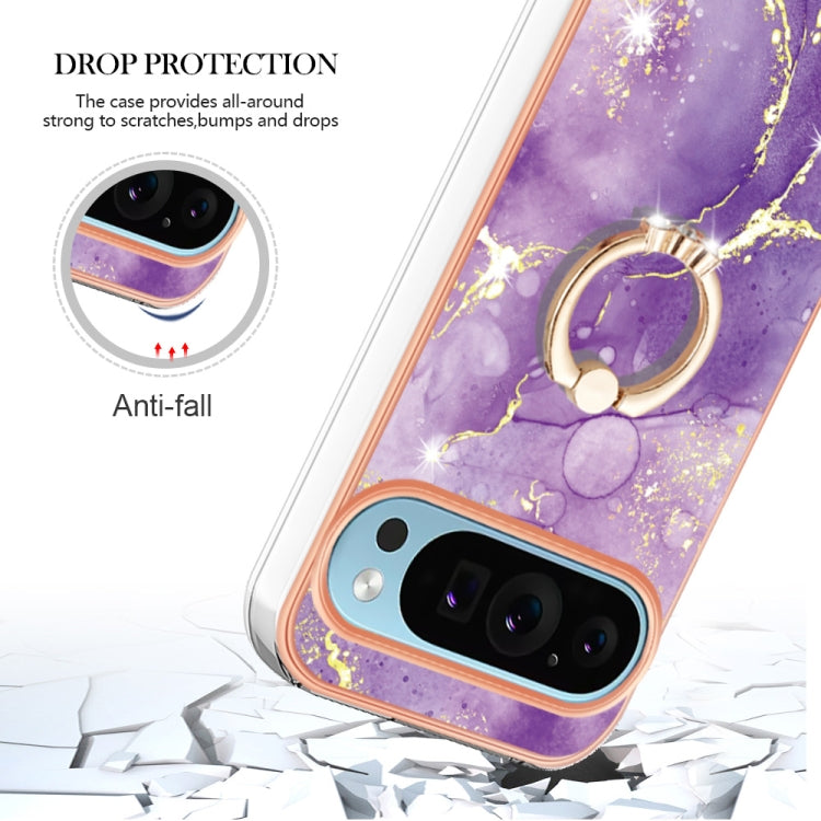 For Google Pixel 9 Pro XL Electroplating Marble IMD TPU Phone Case with Ring Holder(Purple 002) - Google Cases by buy2fix | Online Shopping UK | buy2fix