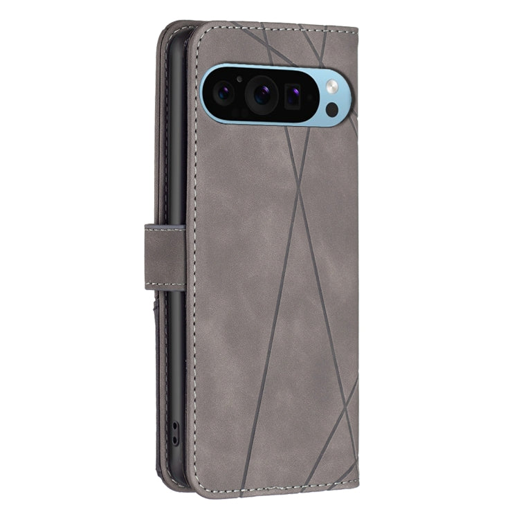 For Google Pixel 9 Magnetic Buckle Rhombus Texture Leather Phone Case(Grey) - Google Cases by buy2fix | Online Shopping UK | buy2fix