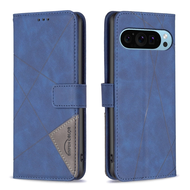 For Google Pixel 9 Magnetic Buckle Rhombus Texture Leather Phone Case(Blue) - Google Cases by buy2fix | Online Shopping UK | buy2fix