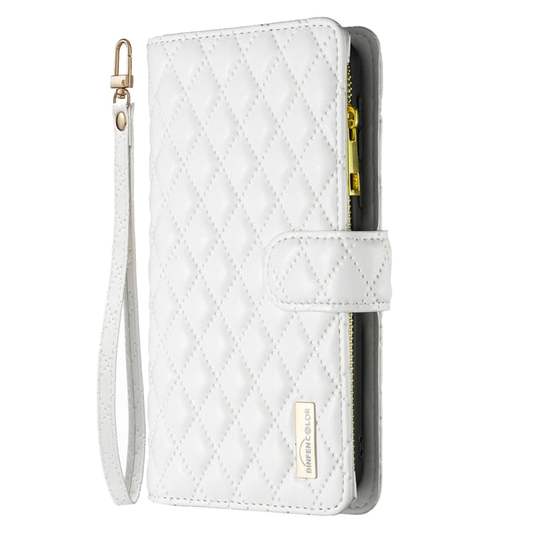 For Xiaomi Redmi K70 / K70 Pro Diamond Lattice Zipper Wallet Leather Flip Phone Case(White) - K70 Pro Cases by buy2fix | Online Shopping UK | buy2fix