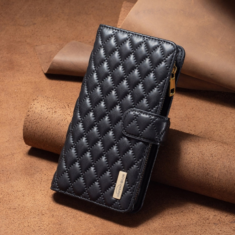 For Xiaomi Redmi K70 / K70 Pro Diamond Lattice Zipper Wallet Leather Flip Phone Case(Black) - K70 Pro Cases by buy2fix | Online Shopping UK | buy2fix