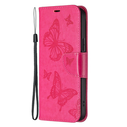 For Xiaomi Redmi Note 13 4G Global Two Butterflies Embossing Leather Phone Case(Rose Red) - Note 13 Cases by buy2fix | Online Shopping UK | buy2fix