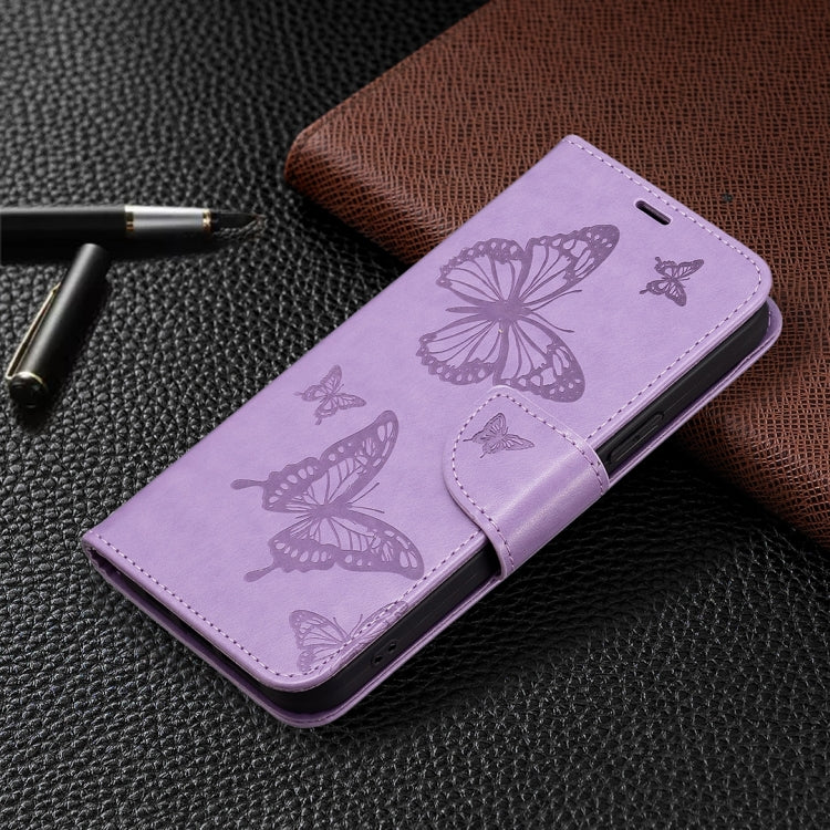 For Xiaomi Poco M6 Pro 4G Two Butterflies Embossing Leather Phone Case(Purple) - Xiaomi Cases by buy2fix | Online Shopping UK | buy2fix