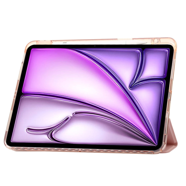 For iPad Air 13 2024 Clear Acrylic 3-Fold Leather Tablet Case(Pink) - iPad Air 13 2024 Cases by buy2fix | Online Shopping UK | buy2fix