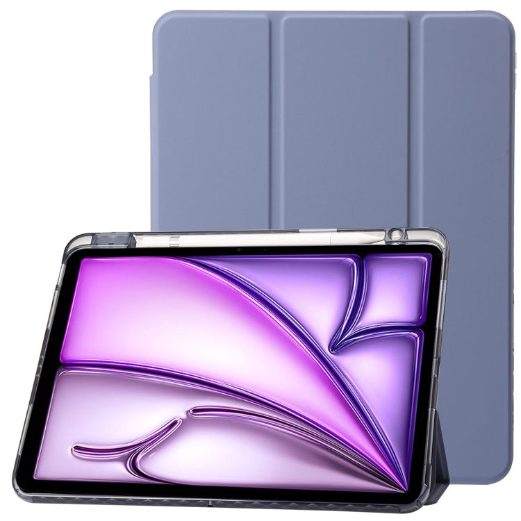 For iPad Air 13 2024 Clear Acrylic 3-Fold Leather Tablet Case(Lavender Purple) - iPad Air 13 2024 Cases by buy2fix | Online Shopping UK | buy2fix