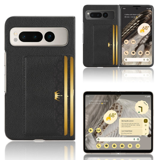 For Google Pixel Fold Litchi Texture Card Slots Back Cover Phone Case(Black) - Google Cases by buy2fix | Online Shopping UK | buy2fix