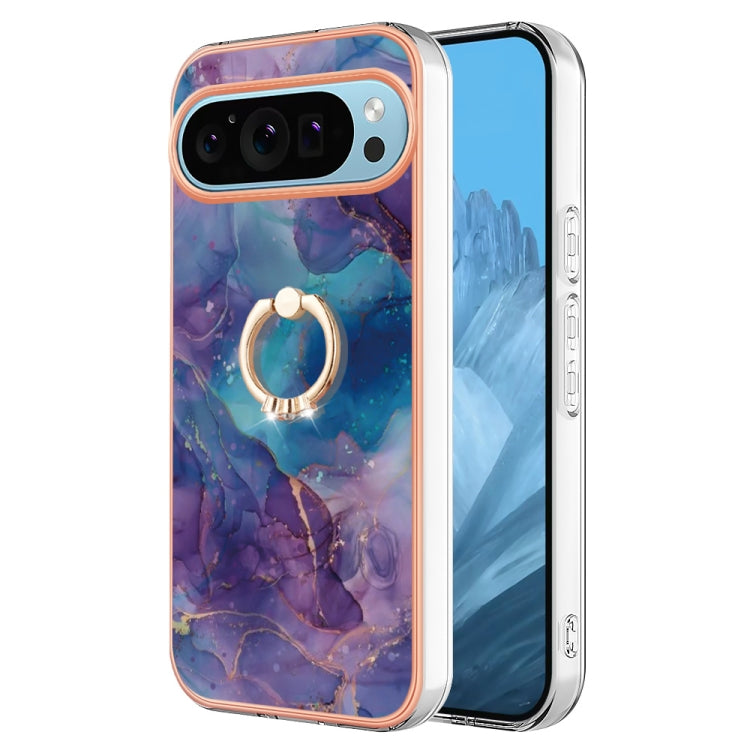 For Google Pixel 9 Pro XL Electroplating Marble Dual-side IMD Phone Case with Ring(Purple 016) - Google Cases by buy2fix | Online Shopping UK | buy2fix