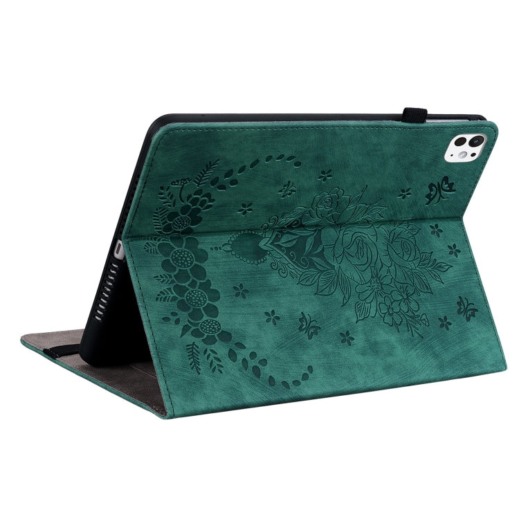 For iPad Pro 11 2024 Butterfly Rose Embossed Leather Smart Tablet Case(Green) - iPad Pro 11 2024 Cases by buy2fix | Online Shopping UK | buy2fix