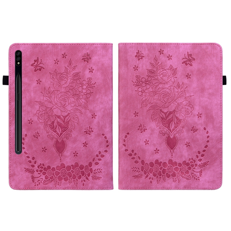 For Samsung Galaxy Tab S9+ Butterfly Rose Embossed Leather Tablet Case(Rose Red) - Galaxy Tab S9+ Cases by buy2fix | Online Shopping UK | buy2fix