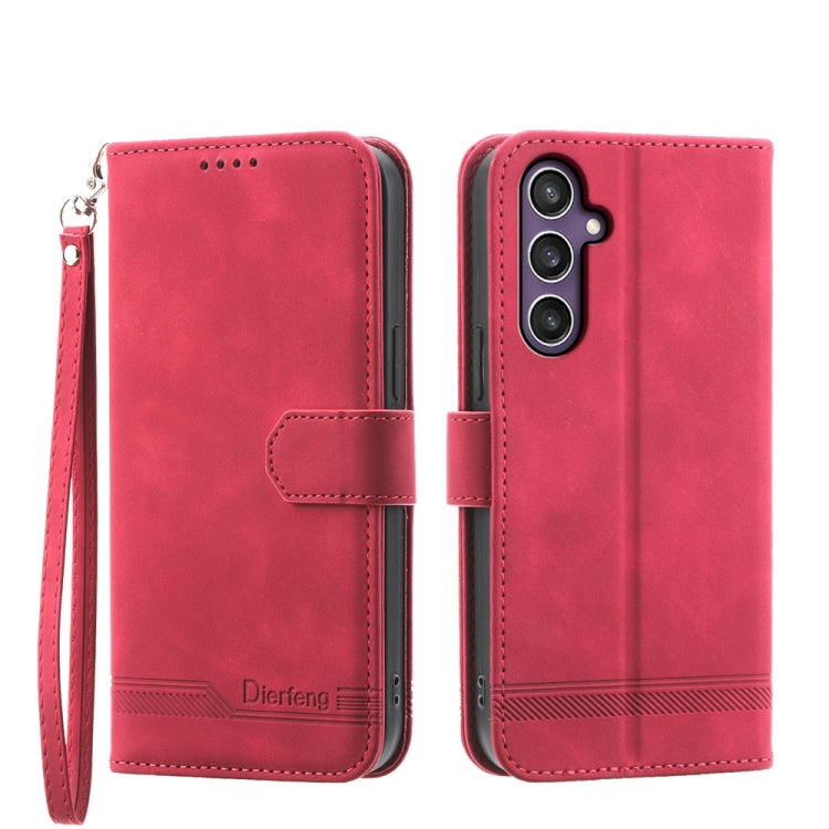 For Samsung Galaxy S24 5G Dierfeng Dream Line TPU + PU Leather Phone Case(Red) - Galaxy S24 5G Cases by buy2fix | Online Shopping UK | buy2fix