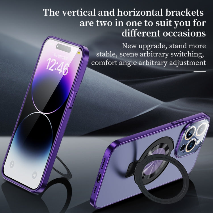 For iPhone 14 Metal Paint Frosted PC MagSafe Phone Case with Lens Film(Deep Purple) - iPhone 14 Cases by buy2fix | Online Shopping UK | buy2fix