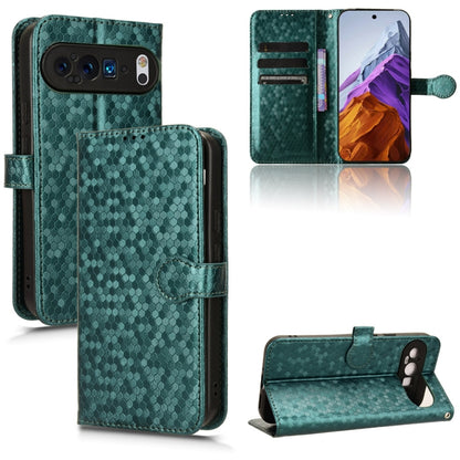 For Google Pixel 9 Pro Honeycomb Dot Texture Leather Phone Case(Green) - Google Cases by buy2fix | Online Shopping UK | buy2fix