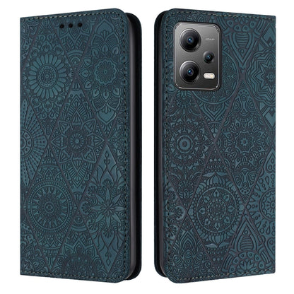 For Redmi Note 12 5G Global Ethnic Embossed Adsorption Leather Phone Case(Blue) - Xiaomi Cases by buy2fix | Online Shopping UK | buy2fix