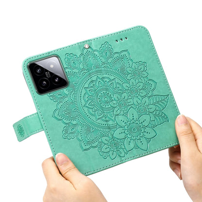 For Xiaomi 14 7-petal Flowers Embossing Leather Phone Case(Green) - 14 Cases by buy2fix | Online Shopping UK | buy2fix