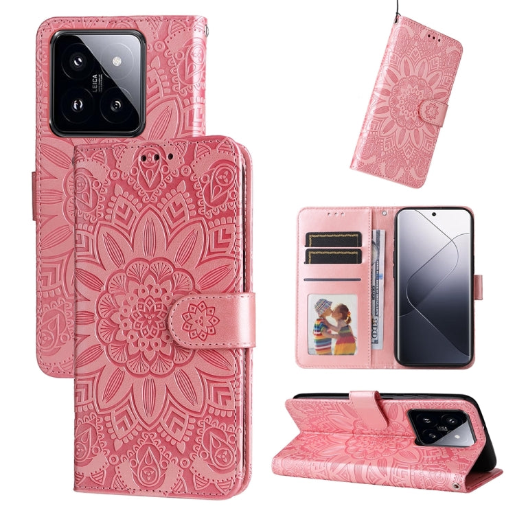 For Xiaomi 14 Pro Embossed Sunflower Leather Phone Case(Rose Gold) - 14 Pro Cases by buy2fix | Online Shopping UK | buy2fix