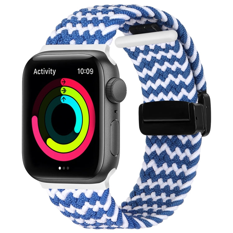 Magnetic Fold Clasp Woven Watch Band For Apple Watch 2 38mm(Blue White) - Watch Bands by buy2fix | Online Shopping UK | buy2fix