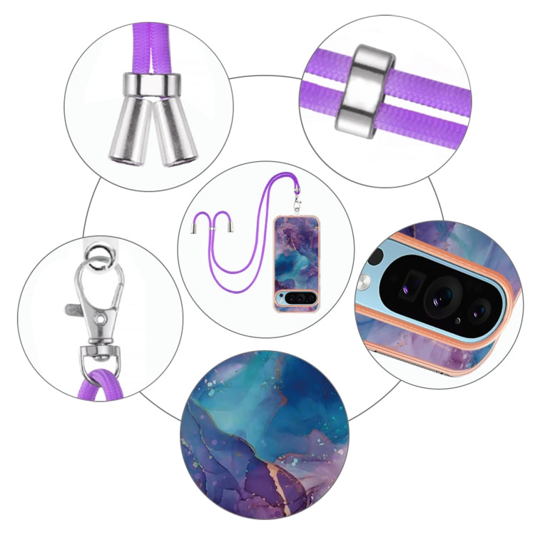 For Google Pixel 9 Pro XL Electroplating Marble Dual-side IMD Phone Case with Lanyard(Purple 016) - Google Cases by buy2fix | Online Shopping UK | buy2fix