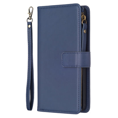 For Google Pixel 7a 9 Card Slots Zipper Wallet Leather Flip Phone Case(Blue) - Google Cases by buy2fix | Online Shopping UK | buy2fix