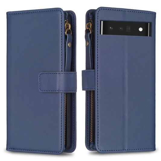 For Google Pixel 7 Pro 9 Card Slots Zipper Wallet Leather Flip Phone Case(Blue) - Google Cases by buy2fix | Online Shopping UK | buy2fix