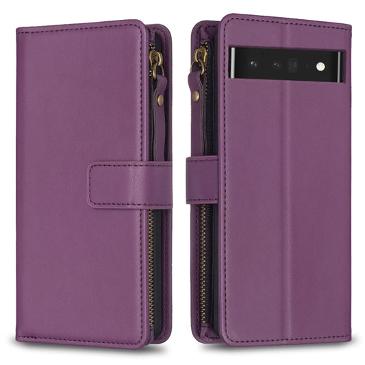 For Google Pixel 7 Pro 9 Card Slots Zipper Wallet Leather Flip Phone Case(Dark Purple) - Google Cases by buy2fix | Online Shopping UK | buy2fix