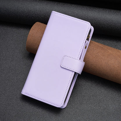 For iPhone 16 9 Card Slots Zipper Wallet Leather Flip Phone Case(Light Purple) - iPhone 16 Cases by buy2fix | Online Shopping UK | buy2fix