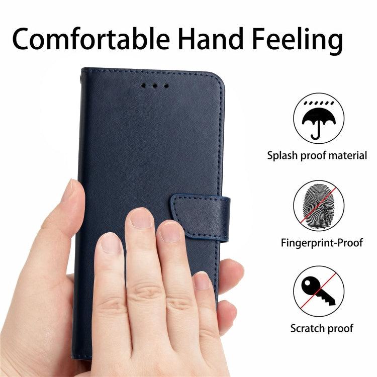 For iPhone 16e Genuine Leather Fingerprint-proof Flip Phone Case(Blue) - iPhone 16e Cases by buy2fix | Online Shopping UK | buy2fix