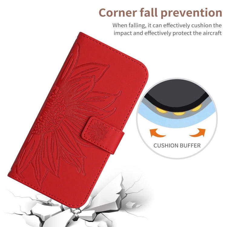 For iPhone 16 Pro Skin Feel Sun Flower Embossed Flip Leather Phone Case with Lanyard(Red) - iPhone 16 Pro Cases by buy2fix | Online Shopping UK | buy2fix