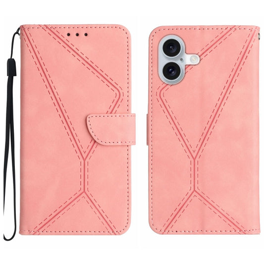 For iPhone 16 Stitching Embossed Leather Phone Case(Pink) - iPhone 16 Cases by buy2fix | Online Shopping UK | buy2fix