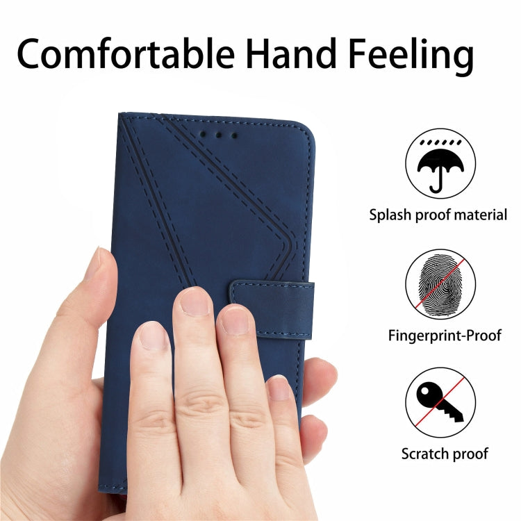 For iPhone 16 Stitching Embossed Leather Phone Case(Blue) - iPhone 16 Cases by buy2fix | Online Shopping UK | buy2fix