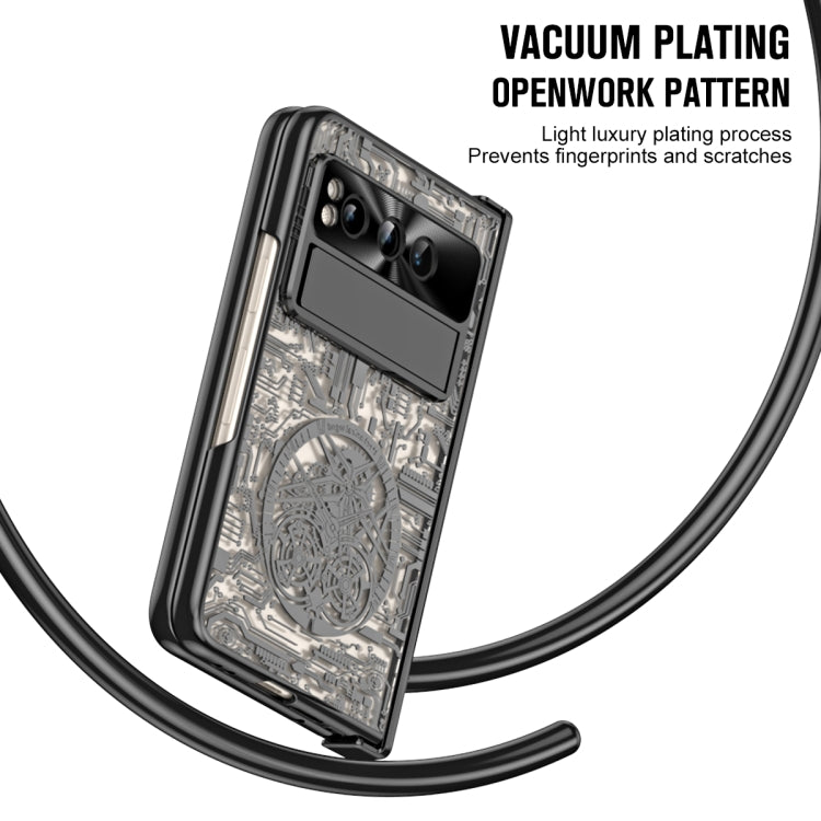 For Google Pixel Fold Mechanical Legend Integrated Electroplating All-inclusive Phone Case with Pen Slot(Black) - Google Cases by buy2fix | Online Shopping UK | buy2fix