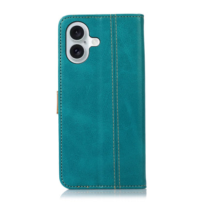 For iPhone 16 Plus Stitching Thread Calf Texture Leather Phone Case(Light Green) - iPhone 16 Plus Cases by buy2fix | Online Shopping UK | buy2fix