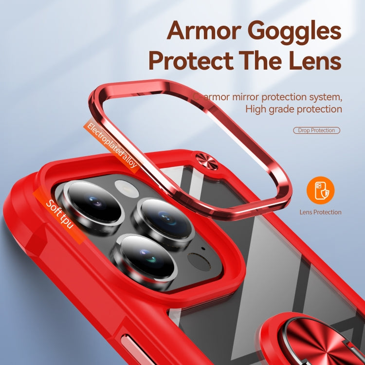 For iPhone 16 Pro TPU + PC Lens Protection Phone Case with Ring Holder(Red) - iPhone 16 Pro Cases by buy2fix | Online Shopping UK | buy2fix