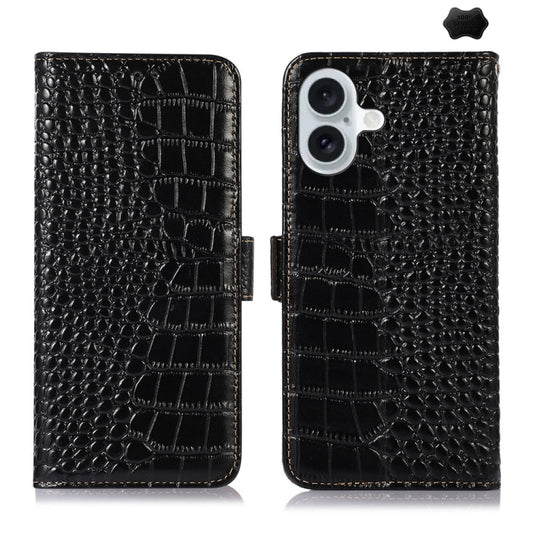 For iPhone 16 Plus Crocodile Top Layer Cowhide Leather Phone Case(Black) - iPhone 16 Plus Cases by buy2fix | Online Shopping UK | buy2fix