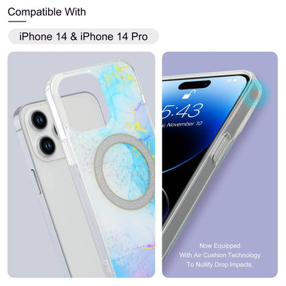 For iPhone 15 Pro Dual-side IMD Marble Magsafe Phone Case(Sky Blue) - iPhone 15 Pro Cases by buy2fix | Online Shopping UK | buy2fix