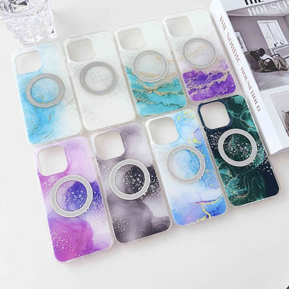 For iPhone 12 Pro Dual-side IMD Marble Magsafe Phone Case(White Purple) - iPhone 12 / 12 Pro Cases by buy2fix | Online Shopping UK | buy2fix