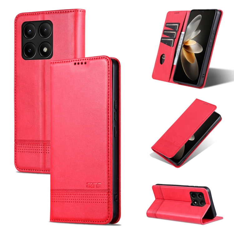 For Xiaomi Redmi K70/K70 Pro AZNS Magnetic Calf Texture Flip Leather Phone Case(Red) - K70 Pro Cases by AZNS | Online Shopping UK | buy2fix