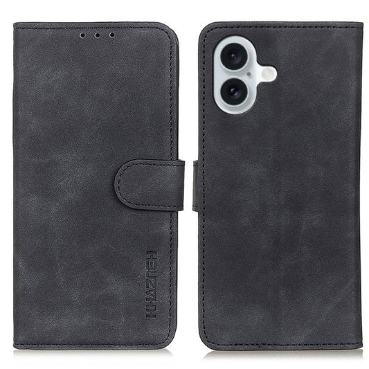 For iPhone 16 KHAZNEH Retro Texture Leather Phone Case(Black) - iPhone 16 Cases by buy2fix | Online Shopping UK | buy2fix