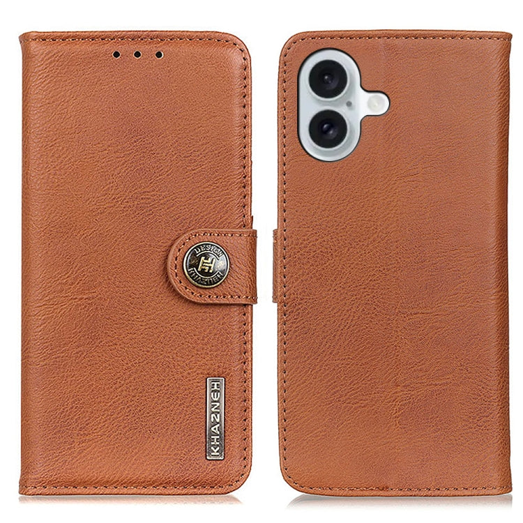 For iPhone 16 Plus KHAZNEH Cowhide Texture Horizontal Flip Leather Phone Case(Brown) - iPhone 16 Plus Cases by buy2fix | Online Shopping UK | buy2fix