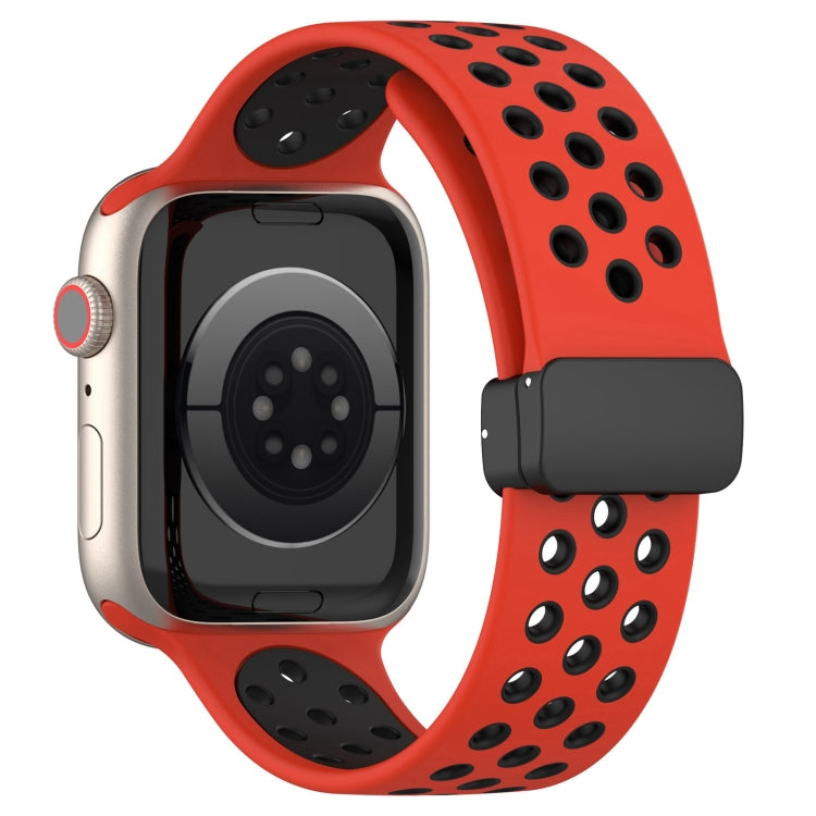 For Apple Watch 8 45mm  Magnetic Buckle Silicone Watch Band(Red Black) - Watch Bands by buy2fix | Online Shopping UK | buy2fix