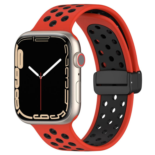 For Apple Watch 7 41mm Magnetic Buckle Silicone Watch Band(Red Black) - Watch Bands by buy2fix | Online Shopping UK | buy2fix