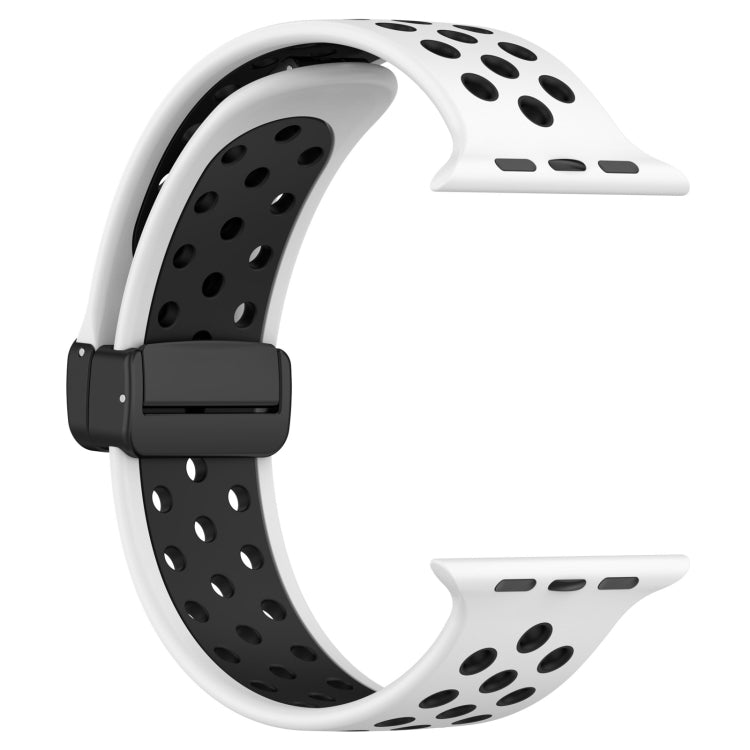 For Apple Watch SE 44mm Magnetic Buckle Silicone Watch Band(White Black) - Watch Bands by buy2fix | Online Shopping UK | buy2fix