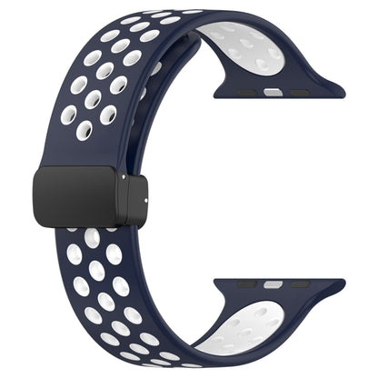 For Apple Watch SE 44mm Magnetic Buckle Silicone Watch Band(Navy White) - Watch Bands by buy2fix | Online Shopping UK | buy2fix