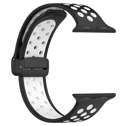 For Apple Watch SE 44mm Magnetic Buckle Silicone Watch Band(Black White) - Watch Bands by buy2fix | Online Shopping UK | buy2fix