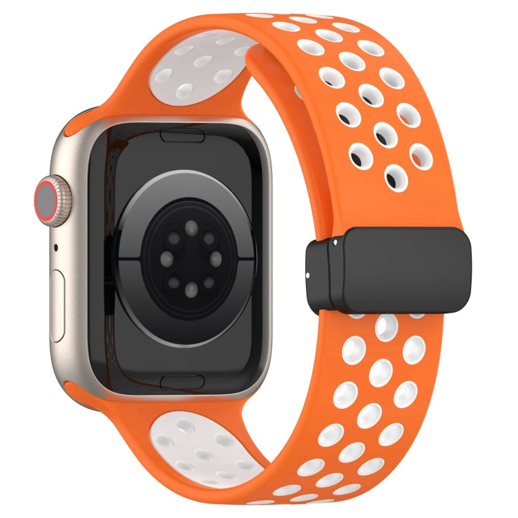 For Apple Watch 6 40mm Magnetic Buckle Silicone Watch Band(Orange White) - Watch Bands by buy2fix | Online Shopping UK | buy2fix