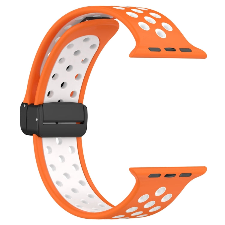 For Apple Watch 6 44mm Magnetic Buckle Silicone Watch Band(Orange White) - Watch Bands by buy2fix | Online Shopping UK | buy2fix