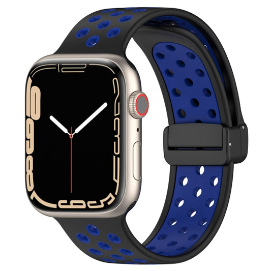 For Apple Watch 6 44mm Magnetic Buckle Silicone Watch Band(Black Blue) - Watch Bands by buy2fix | Online Shopping UK | buy2fix