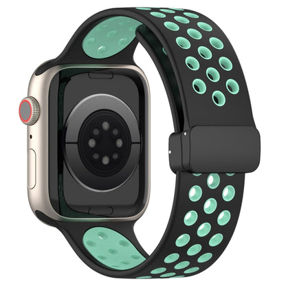 For Apple Watch 6 44mm Magnetic Buckle Silicone Watch Band(Black Cyan) - Watch Bands by buy2fix | Online Shopping UK | buy2fix