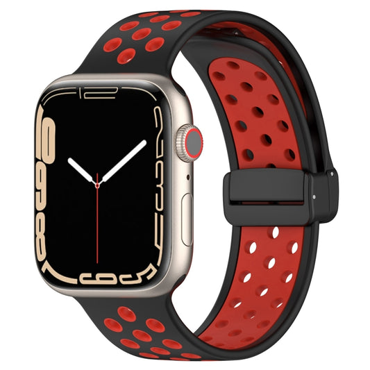 For Apple Watch 5 40mm Magnetic Buckle Silicone Watch Band(Black Red) - Watch Bands by buy2fix | Online Shopping UK | buy2fix