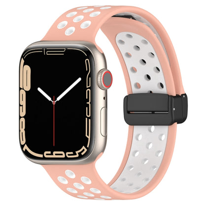 For Apple Watch 4 44mm Magnetic Buckle Silicone Watch Band(Pink White) - Watch Bands by buy2fix | Online Shopping UK | buy2fix