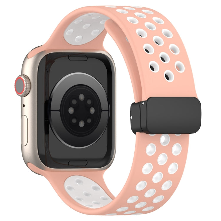 For Apple Watch 4 44mm Magnetic Buckle Silicone Watch Band(Pink White) - Watch Bands by buy2fix | Online Shopping UK | buy2fix